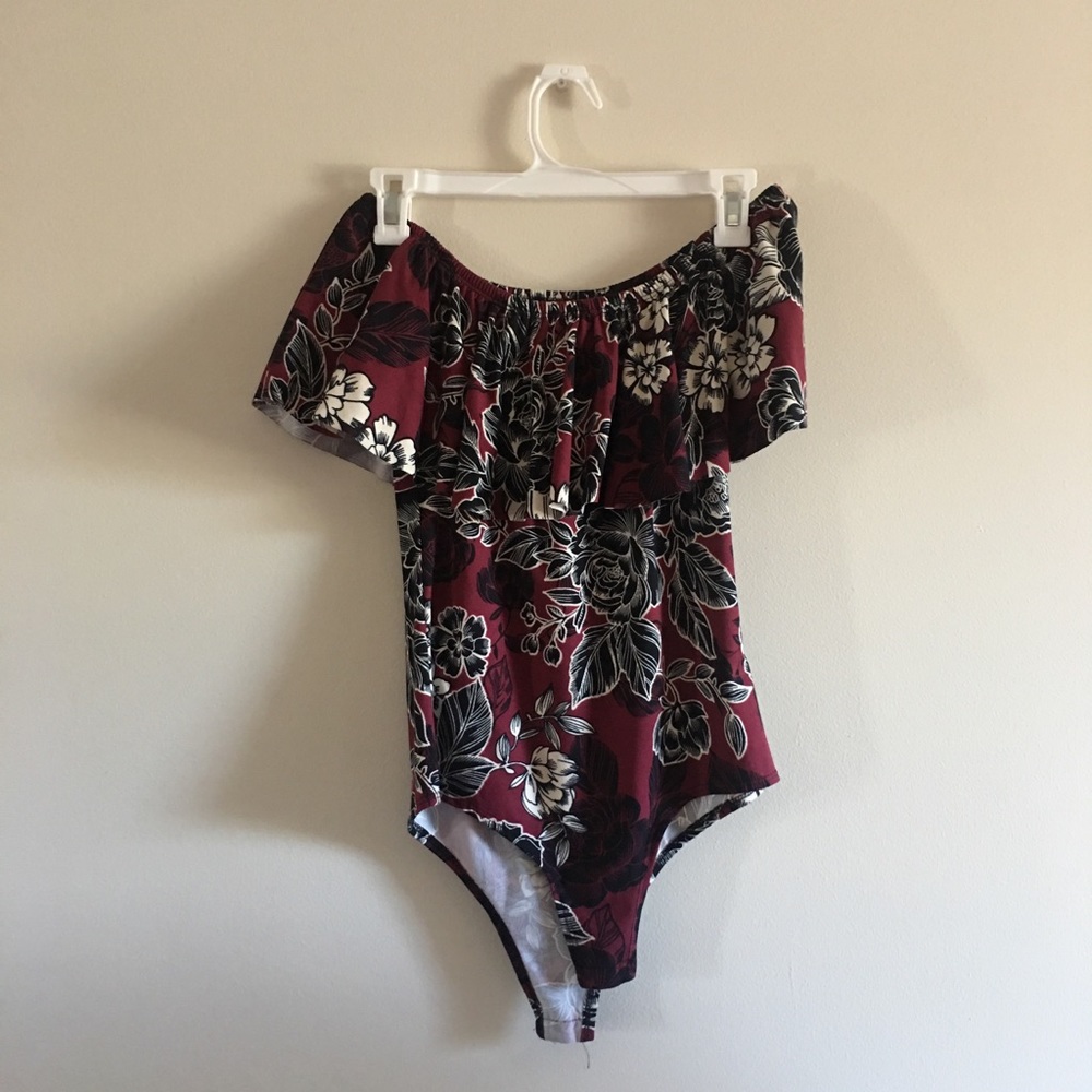 off the shoulder floral body suit